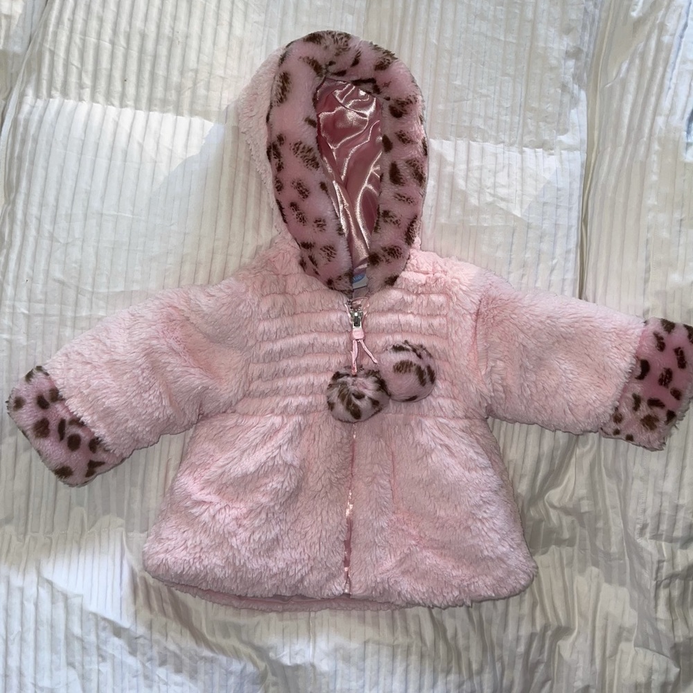 Bon Bebe Pink and Leopard Fur Coat 6m